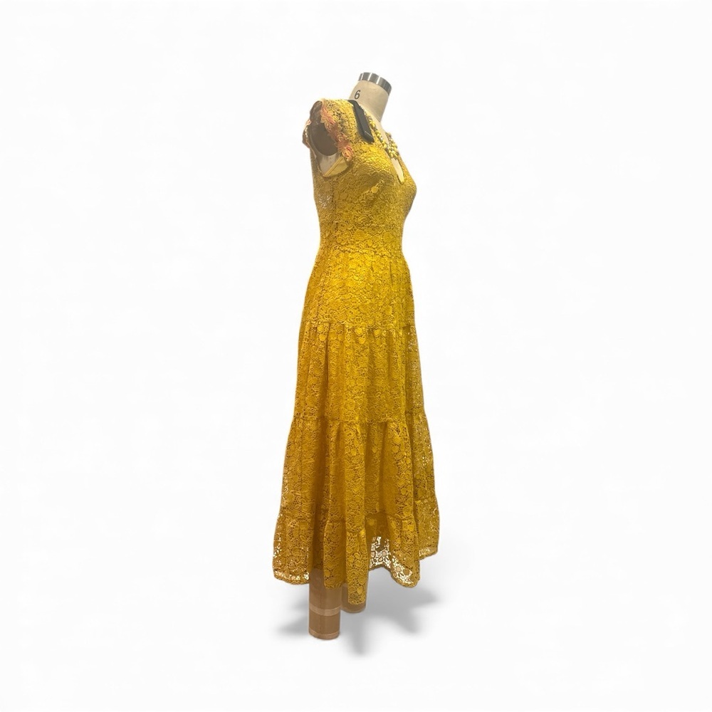 NWT PINKO Macramé Lace Midi Dress – Yellow Lace Dress – Luxury Italian Style - Picture 6 of 10